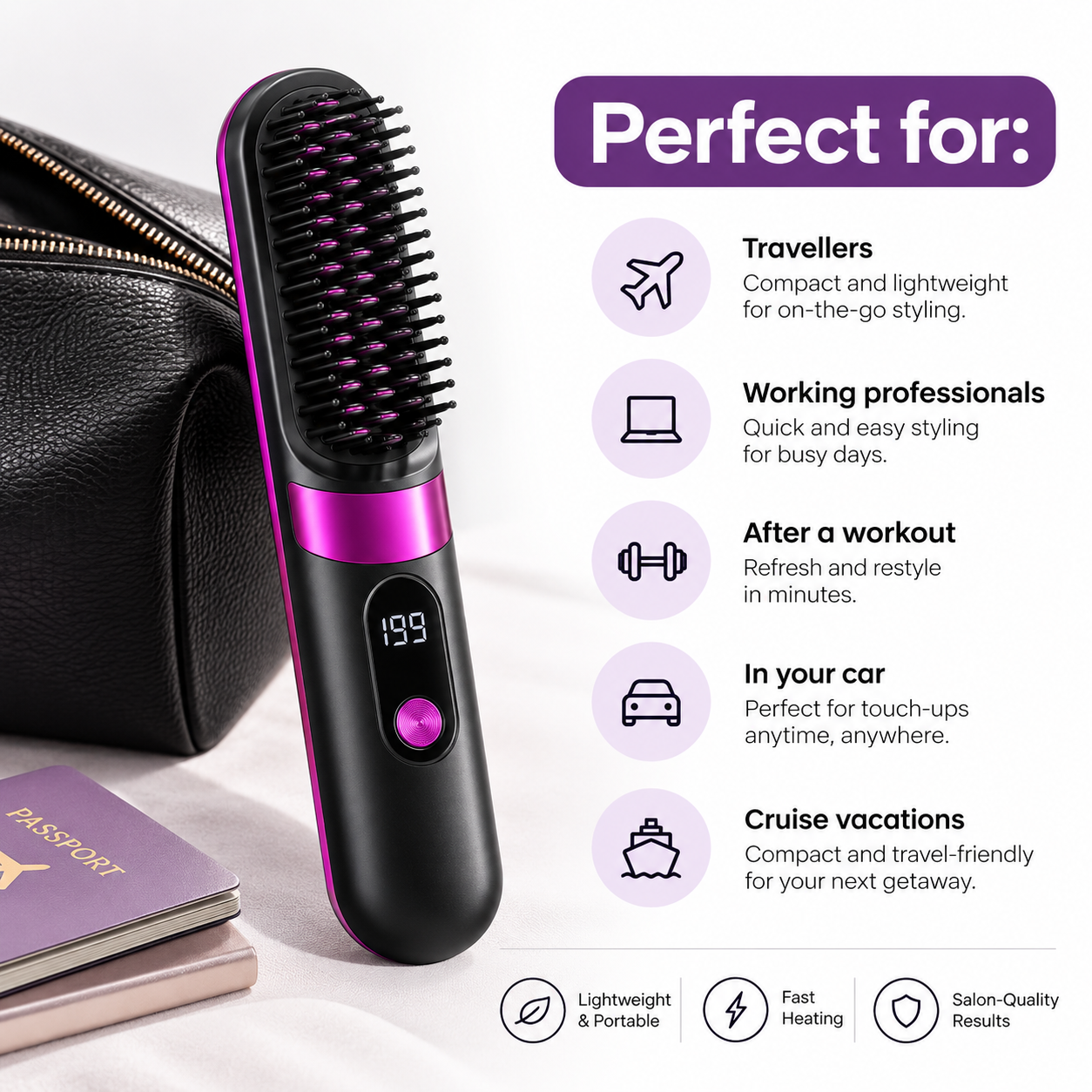 Cordless 2-in-1 Straightening Brush & Curler