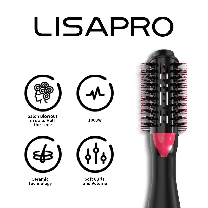 LISAPRO 3-in-1 Hot Air Brush & Volumising Blow Dryer
