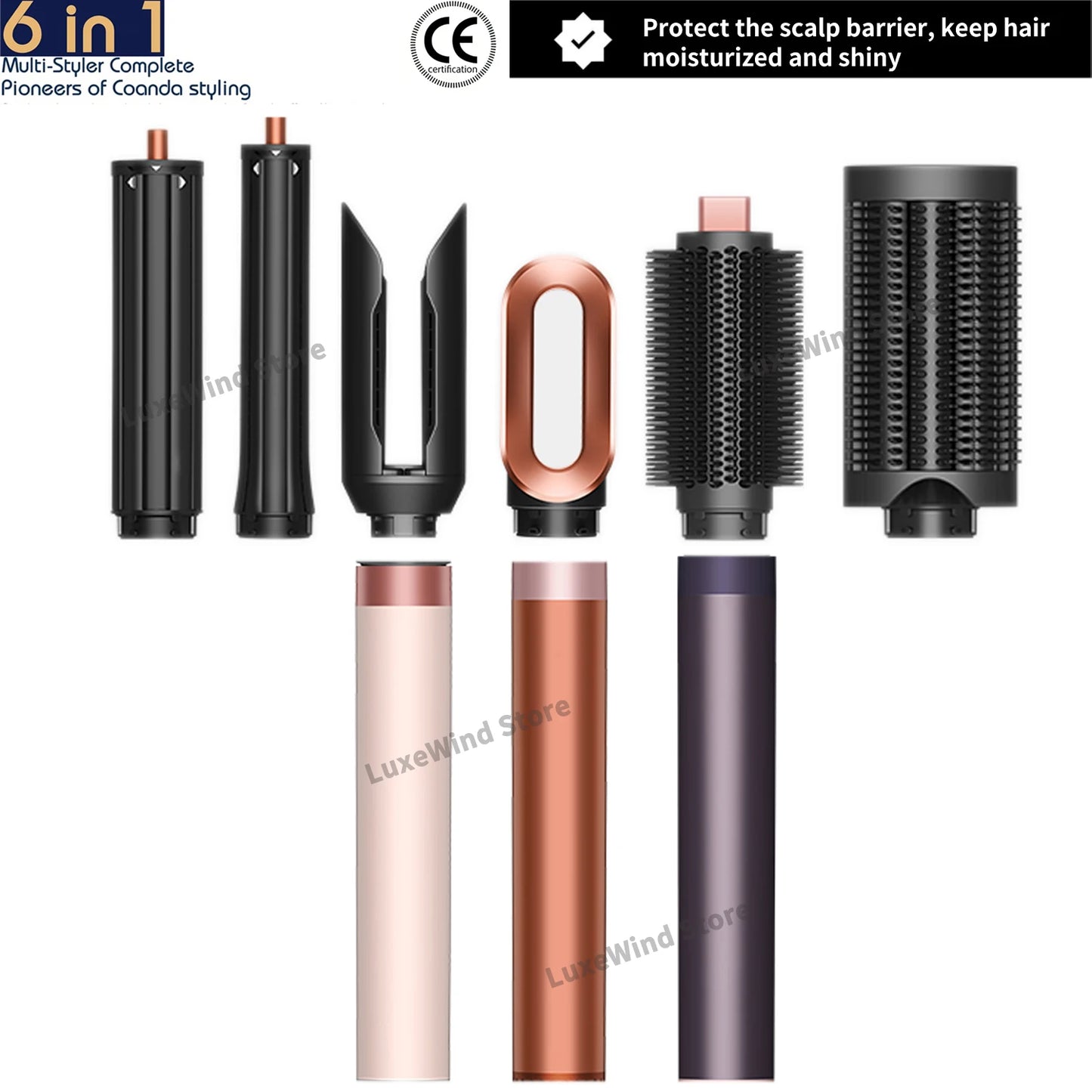 LuxeWind Multi-Styler — Hot Air Brush & Auto Curling Wand Set